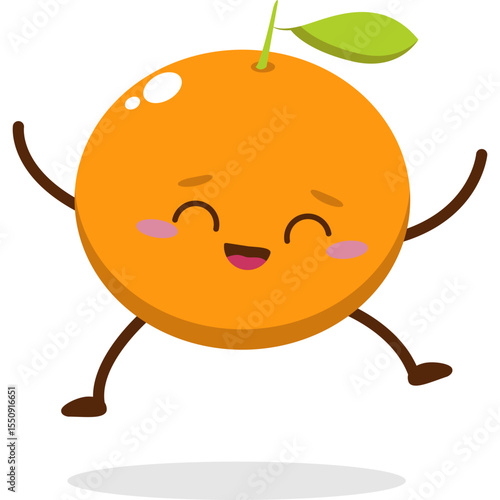 Cute orange character kawai vector for orange mascot. happy face, winking eye,. smile	
