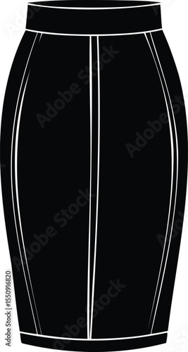 Elegant black and white pencil skirt illustration with a streamlined silhouette
