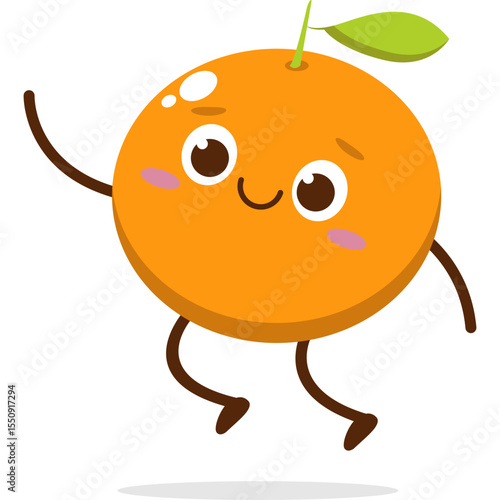 Cute orange character kawai vector for orange mascot. happy face, winking eye,. smile	
