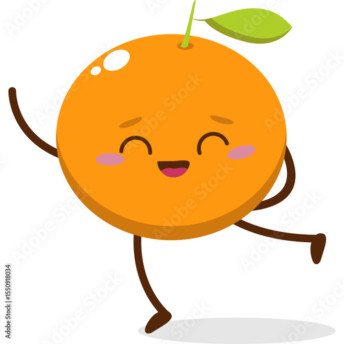 Cute orange character kawai vector for orange mascot. happy face, winking eye,. smile	

