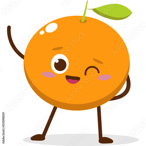 Cute orange character kawai vector for orange mascot. happy face, winking eye,. smile	
