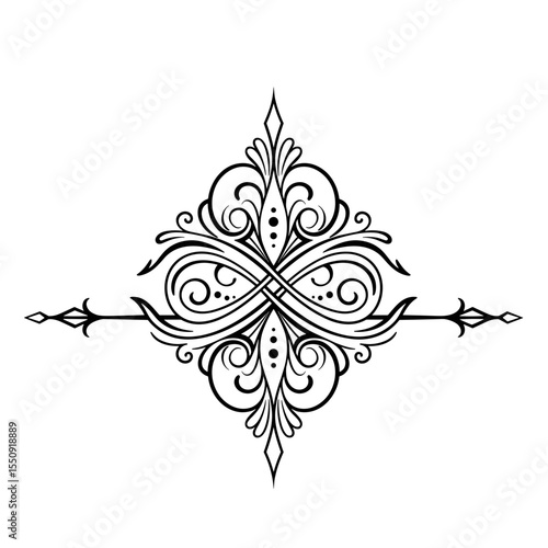 Ornate decorative graphic element with intricate swirls and lines  