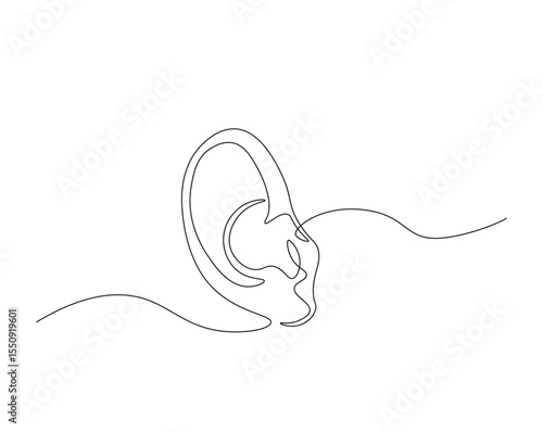 Human ear outline drawing illustration. one continuous line drawing of human ear. healthy concept.