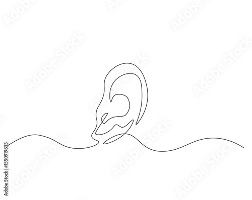 Human ear outline drawing illustration. one continuous line drawing of human ear. healthy concept.