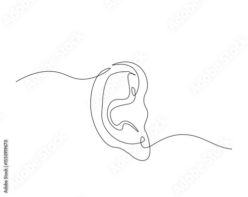 Human ear outline drawing illustration. one continuous line drawing of human ear. healthy concept.