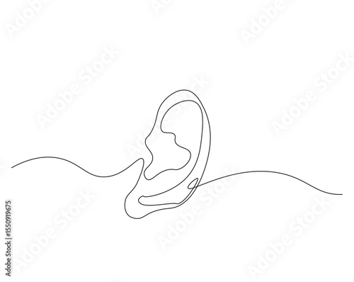 Human ear outline drawing illustration. one continuous line drawing of human ear. healthy concept.