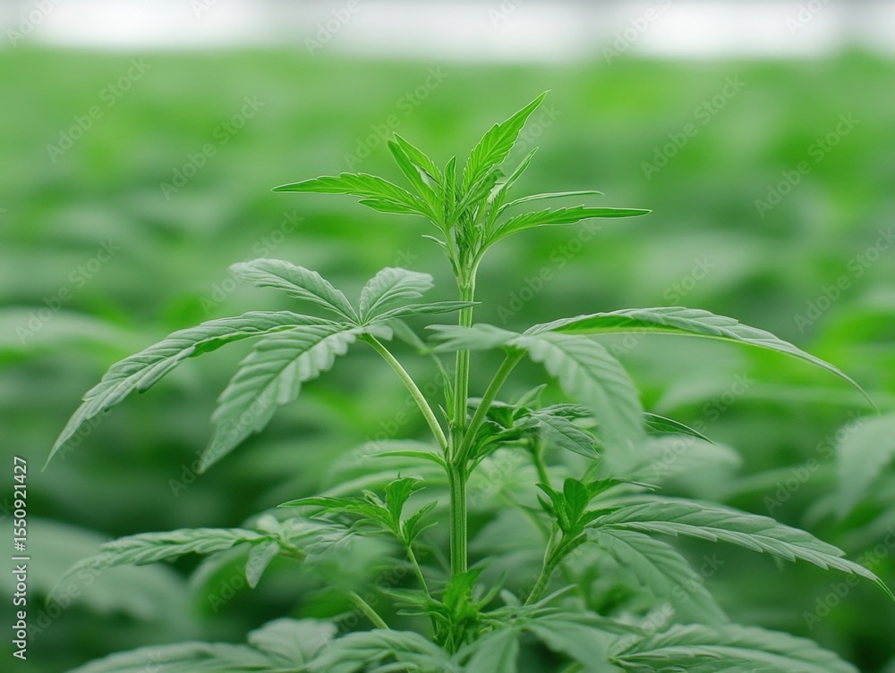 Young cannabis plant in a greenhouse Young cannabis plant in a greenhouse