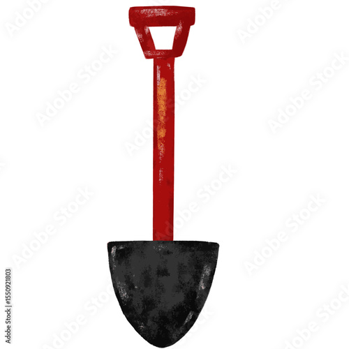 Red black shovel isolated on white background for gardening tools equipment fireman firefighter element clipart crayon watercolor illustration