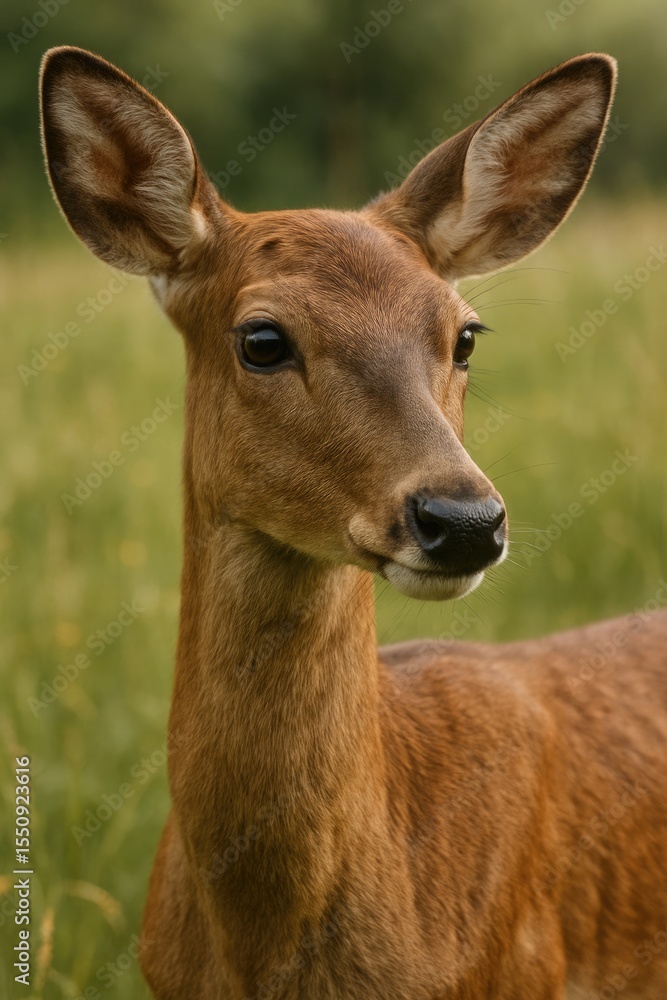 A young female deer looks calmly to the side A young female deer looks calmly to the side