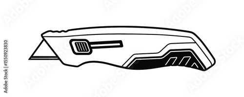 Illustration of a Box Cutter, Line Drawing, Black and White