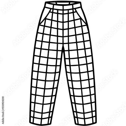 Grid Pattern High-Waisted Slacks Vector
