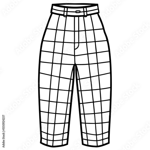 Grid Pattern High-Waisted Slacks Vector