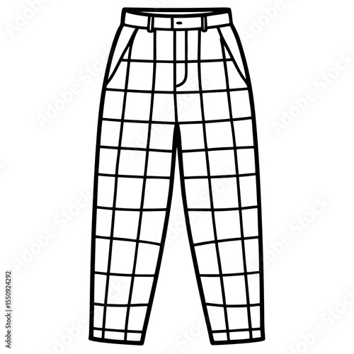 Grid Pattern High-Waisted Slacks Vector