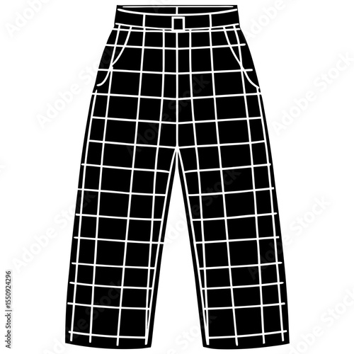 Grid Pattern High-Waisted Slacks Vector