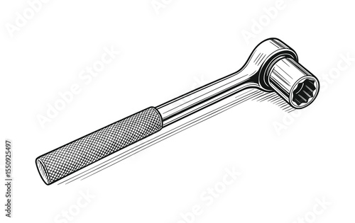 Ratcheting Socket Wrench: Close-Up, Detailed Illustration
