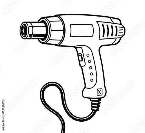 Black and White Outline of a Heat Gun Tool Illustration
