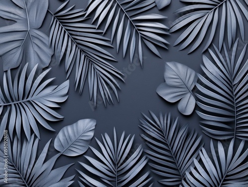 Dark-toned tropical leaves arranged