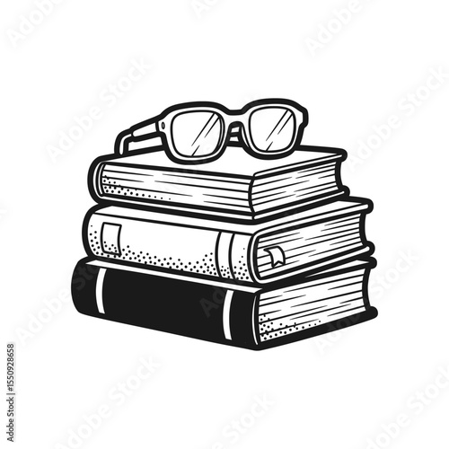 Stack of books with sunglasses in cozy study or reading corner – Vector Illustration