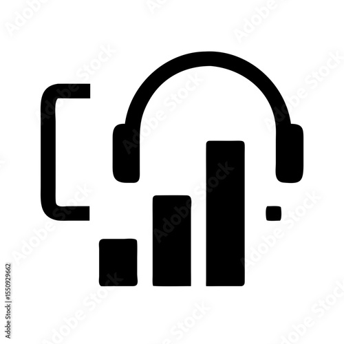 Black icon showing headphones above vertical audio bars, representing music listener stats, audio data, or sound metrics.
