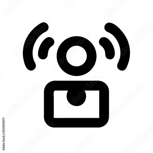 Black icon showing a person with signal waves, symbolizing live streaming, broadcasting, or real-time communication.
