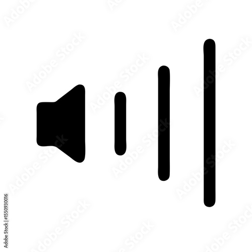 Minimalist black speaker icon with progressively taller bars indicating increasing volume or audio level adjustment.  
