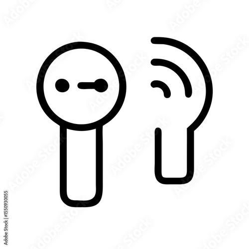 Black outlined icon showing a pair of wireless earbuds, representing Bluetooth earphones or modern audio accessories for music.  
