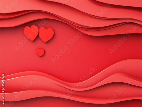 Red wavy background with hearts