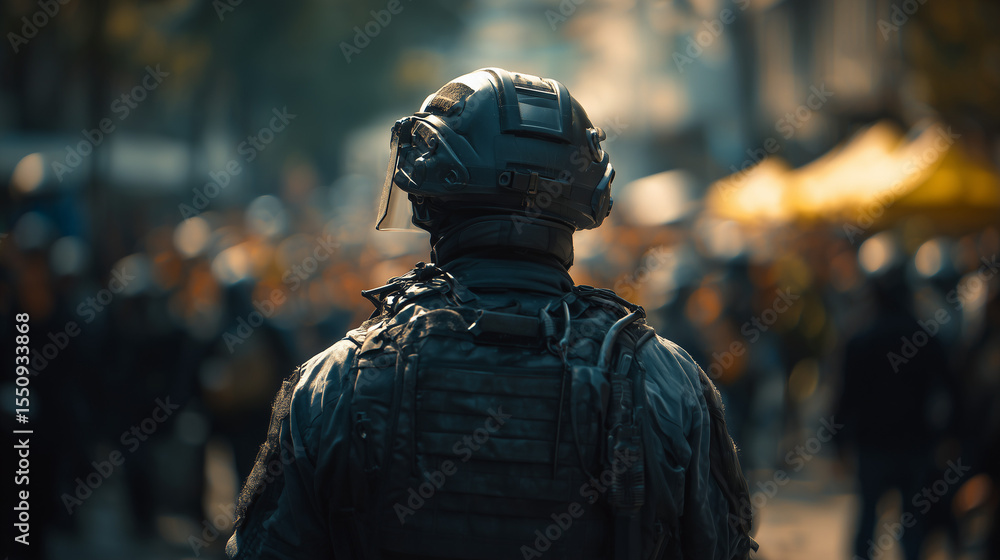 Riot police stand amid a crowd of protesters. Captures tension, authority, and civil unrest during a public demonstration or mass protest situation. Riot police stand amid a crowd of protesters. Captures tension, authority, and civil unrest during a public demonstration or mass protest situation.