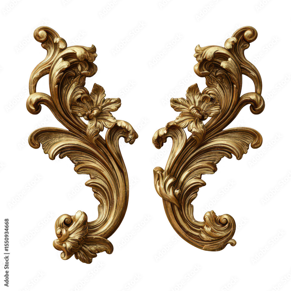 Ornate gold scrollwork, symmetrical design Ornate gold scrollwork, symmetrical design