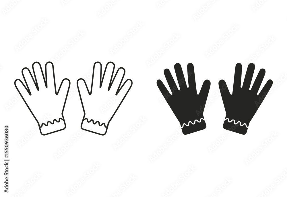 Obraz premium Pair of simple line art and solid silhouette gloves on white background