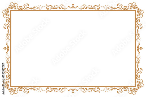 Elements of ornate vintage frames. Border gold on white classic calligraphy swirls, floral motifs. Design print for greeting cards, wedding invitations, restaurant menu, royal certificates. Set 372