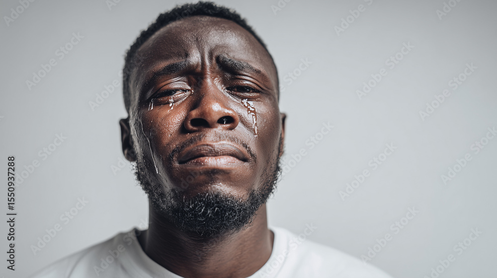 Obraz premium Portrait of a man with a sad expression, crying. Captures deep emotion, vulnerability, and pain in a raw and heartfelt moment.