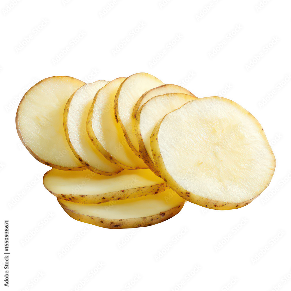 Thin potato slices, light yellow, overlapping Thin potato slices, light yellow, overlapping