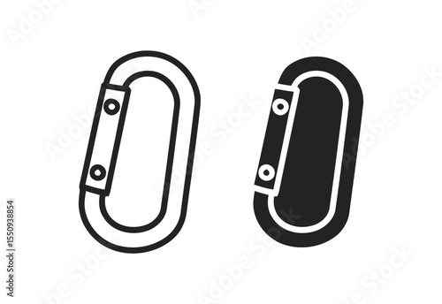 Two simple vector icons of carabiners in black and white outline styles