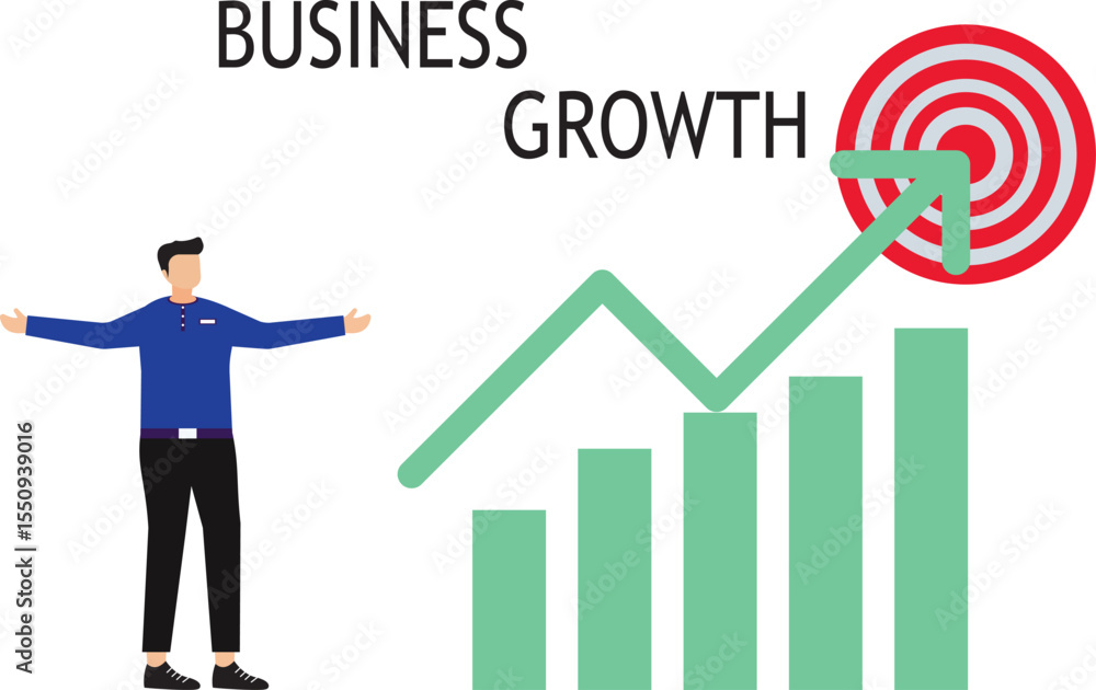 “Business Growth Concept with Target, Bar Graph and Success Character – Flat Vector Illustration” “Business Growth Concept with Target, Bar Graph and Success Character – Flat Vector Illustration”