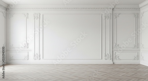Fototapeta Naklejka Na Ścianę i Meble -  Empty room, White classic interior with blank wall, panel and moldings