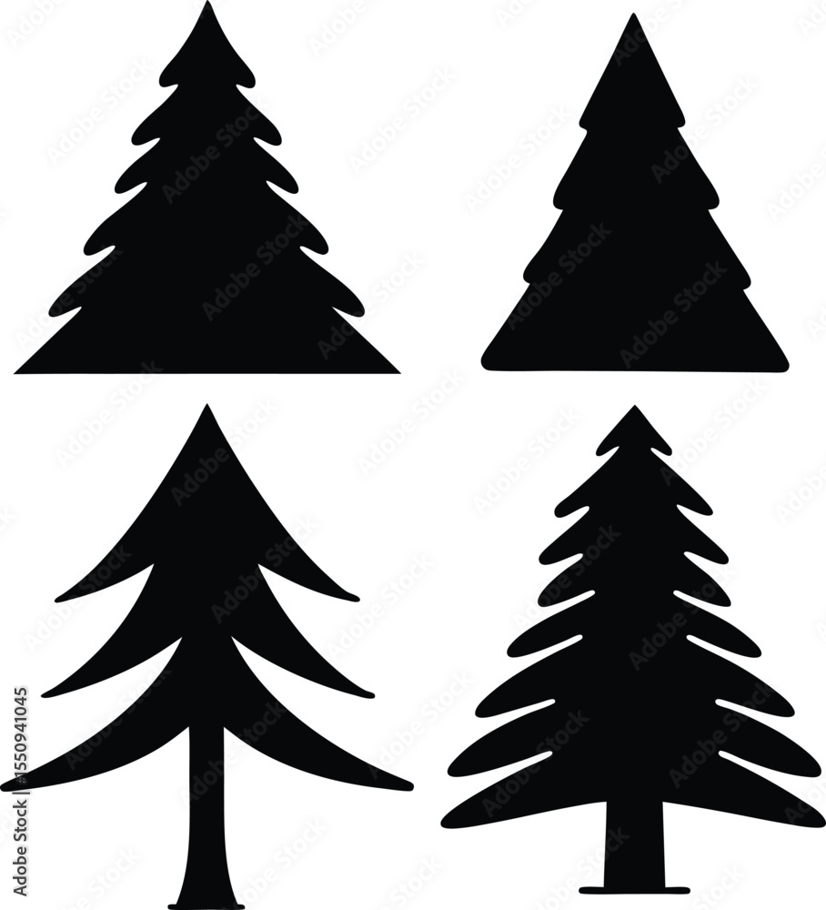 Fototapeta premium Featuring Pine Trees, Mountains and Sunset Landscapes Clean Black Silhouette Vector Set 