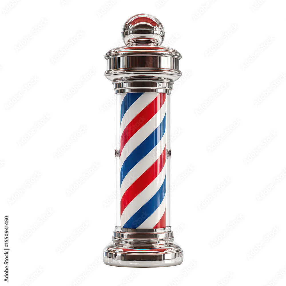 Retro barber pole, red, white, and blue stripes, polished metal base and top Retro barber pole, red, white, and blue stripes, polished metal base and top