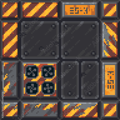 uploadGrayscale pixel art tileset featuring worn stone tiles, cracks, engraved crowns, and castle-like textures. Perfect for RPG dungeons, fantasy environments, or retro game maps.