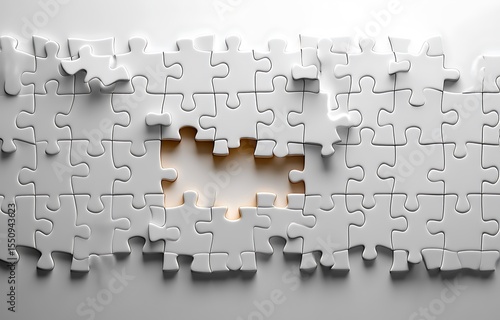 Puzzle mockup with missing piece revealing warm light behind

