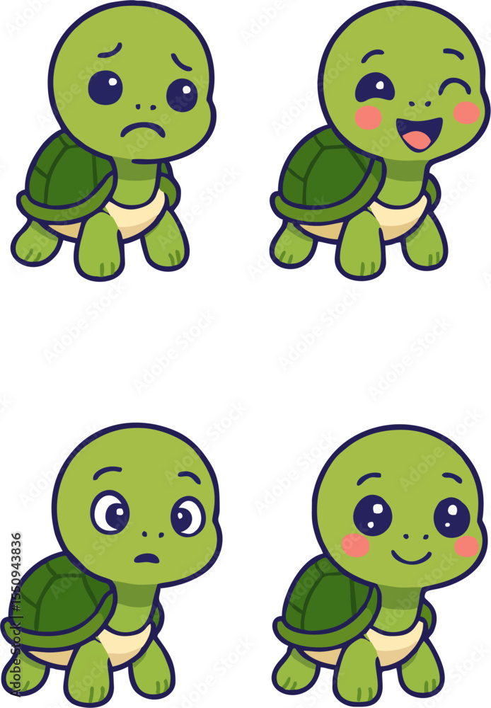 Obraz premium cute cartoon turtle faces with various emotions for kids vector animal character illustration