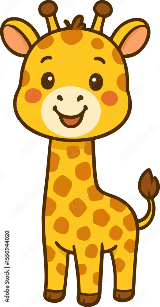 Naklejka premium cute cartoon giraffe character with big eyes and smile for kids vector animal illustration