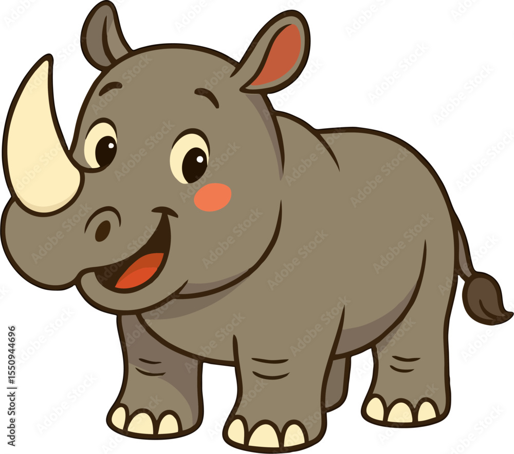 Obraz premium cute cartoon rhinoceros character with horn and rosy cheeks for kids vector animal illustration