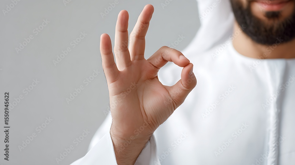 Naklejka premium Close Up of Muslim Hands, OK or Delicious Gesture : Suitable for Be Used in Blog Posts, Social Media Posts or Website Content Related to People & Lifestyle Theme.