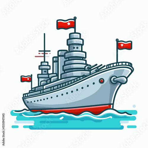 cartoon illustration of warship on white background