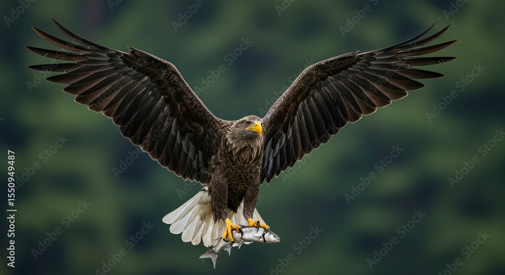 Obraz premium Eagle in flight with fish prey