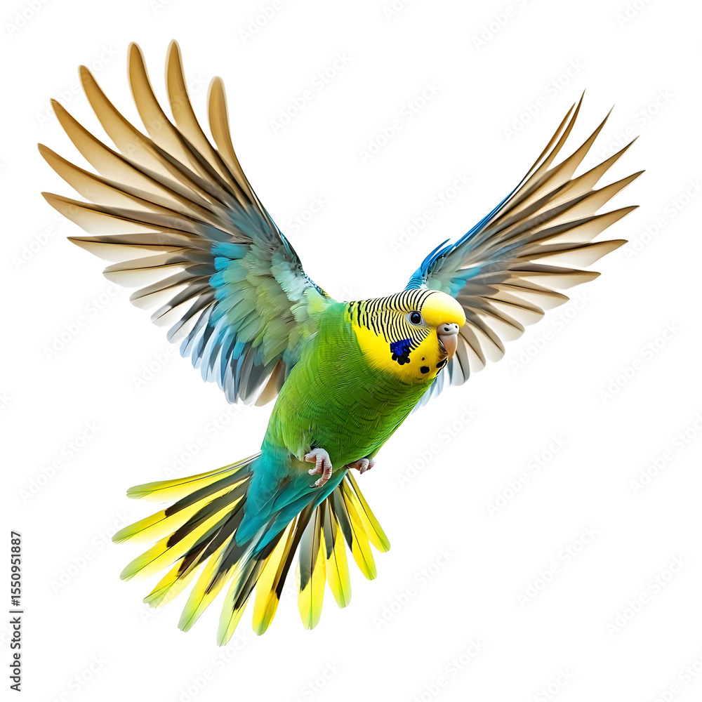 Fototapeta premium Vibrant Budgie in Flight Against a Transparent Background