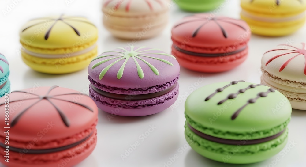 Fototapeta premium Colorful macarons french dessert assortment delicious pastries sweet treats confectionery shop