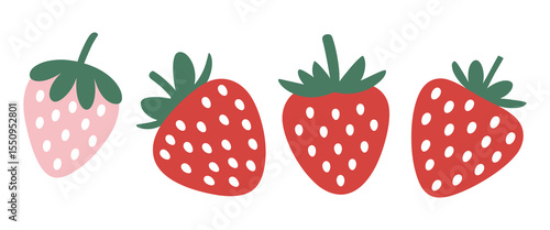 Set of berry strawberry in doodle style, vector illustration
