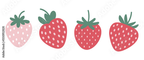 Set of berry strawberry in doodle style, vector illustration